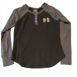 Harley Davidson Black and Gray Long Sleeve Shirt